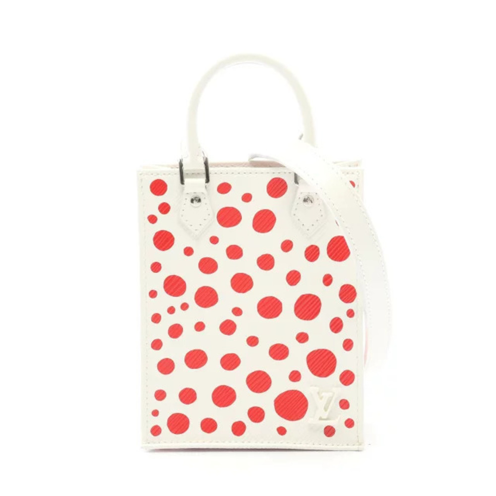 Louis Vuitton Yayoi Kusama Sac Plat Handbag Leather Epi White Red
